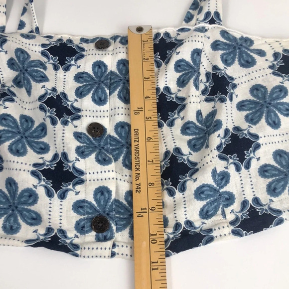2/$30 Agua Bendita Top Women Size XXL Linen Blend Blue Floral Tile Print Cropped - Picture 13 of 15